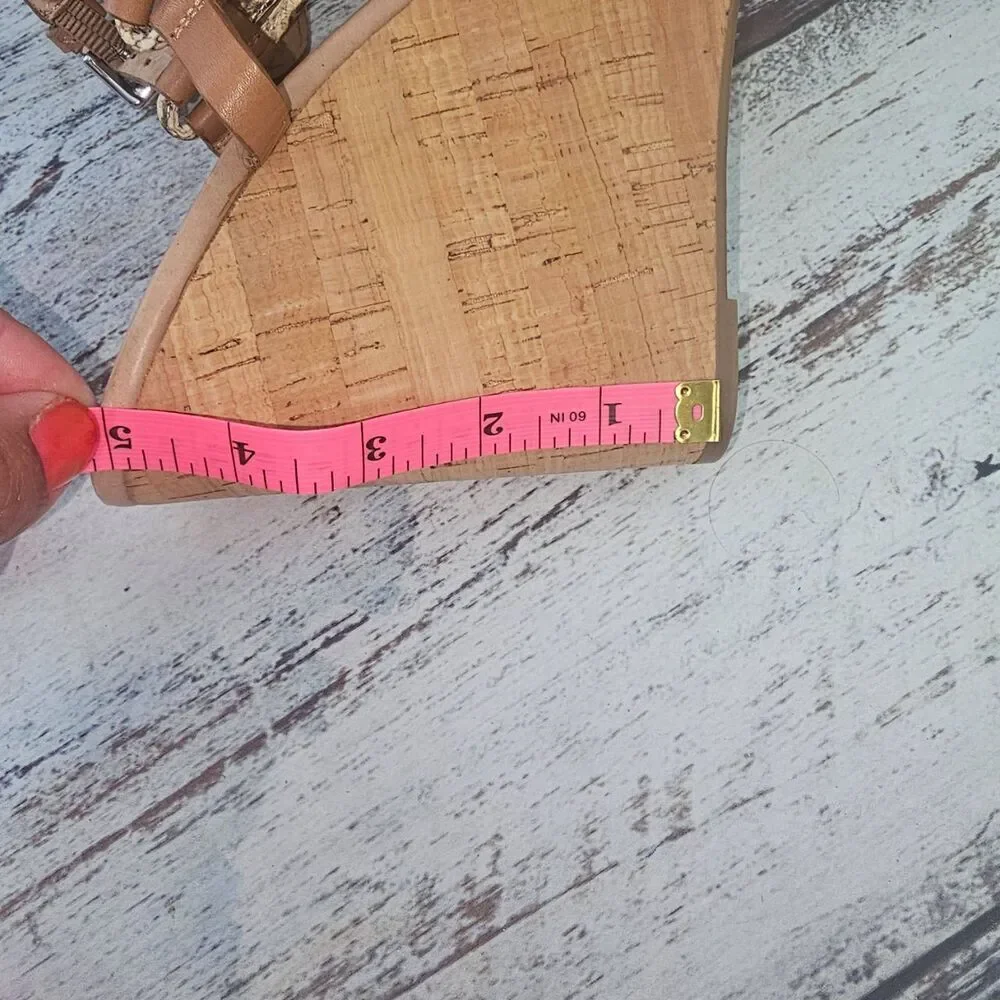 Coach Sandal Womens 9.5 Beige Tan Cork Wedge Braided Straps Open Toe Chic - Picture 9 of 13